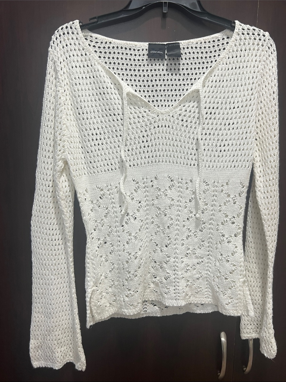 Xhilaration White Crochet V-Neck Tie-Front Sweater cover S/M